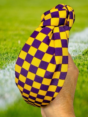LSU purple & gold 💜💛 headband 1” brushed goldtone Metal tiger pierced earrings - Picture 4 of 6