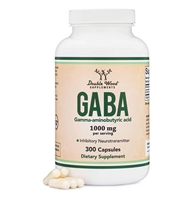 Double Wood Supplements GABA 1000mg 300 Capsules Non-GMO Gluten-Free GMP