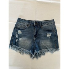 Distressed Blue Denim Cutoff Shorts Frayed Hem Size S LC786044-5