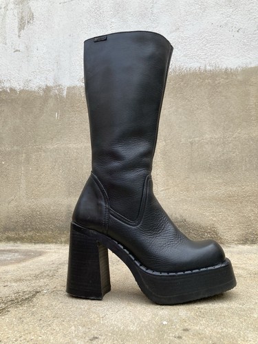 NEW Destroy boots sz 6 39 black leather mid-calf zip block heel platform bratz - Picture 14 of 16