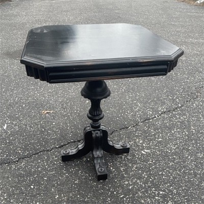 Antique Black Wood Accent Table Rectangular Carved Pedestal Base Indoor
