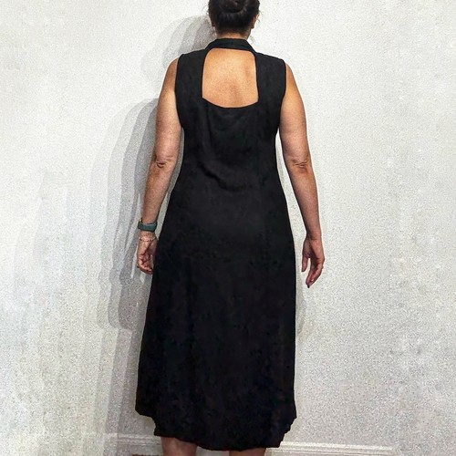 Erika Black Linen Blend Vintage Midi Dress Sz L - Picture 10 of 12