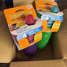 Set Of 8 take n Toss Sippy Cups With Lids, Pink, purple, Blue And Green
