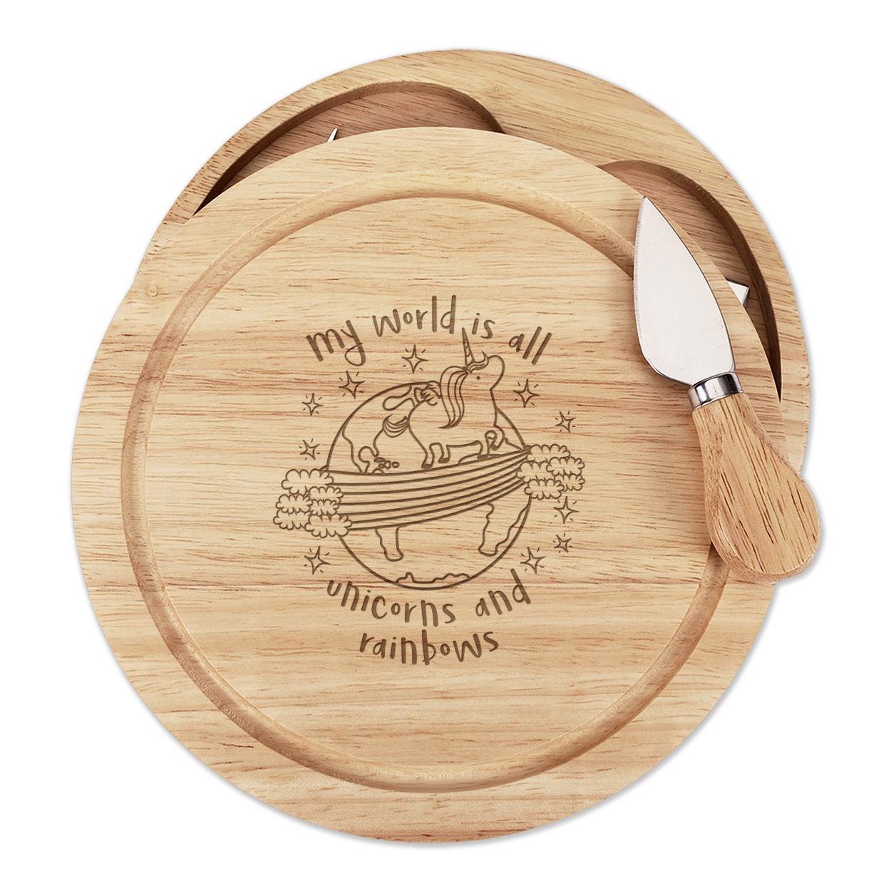 My World Is All Unicorns And Rainbows Cheese Board Knife Set Funny