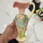 New ListingFENTON LIMTED BURMESE GLASS "FENTON STRIKES GOLD" PLEATED VASE w FLORAL DESIGN