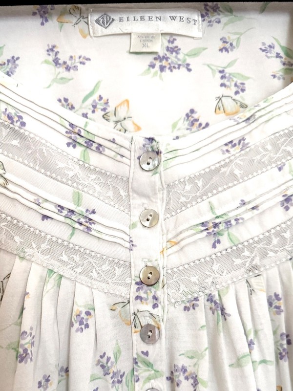 Eileen West Cotton Nightgown X-Large Cottagecore White Short Folk Prairie Lace