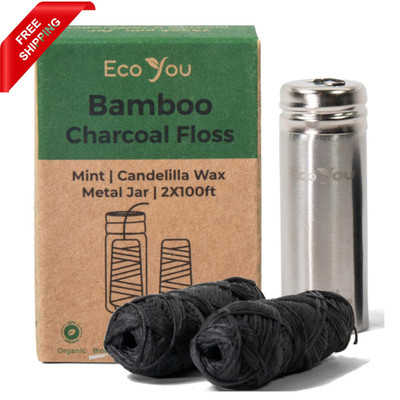 Charcoal Bamboo Floss 2 Refill Packs Organic Mint Candelilla Wax Vegan EcoYou