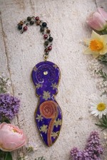 Clay Spiral Goddess Pendant -Wicca Pagan Spiritual Handmade Altar Purple Floral