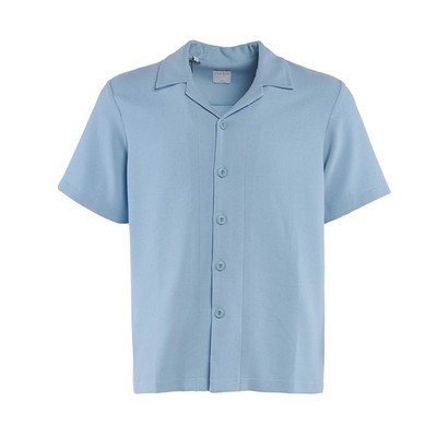 Sandro Paris Herren Hemd Blau Strick Spreizkragen Kurzarm Gr. XL SHPCM00401
