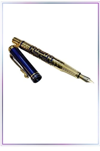 LANBITOU 3095  Fountain Pen Gold/Blue Labyrinth Fine/Med Nib +5 Ink Cartridges - Picture 4 of 5