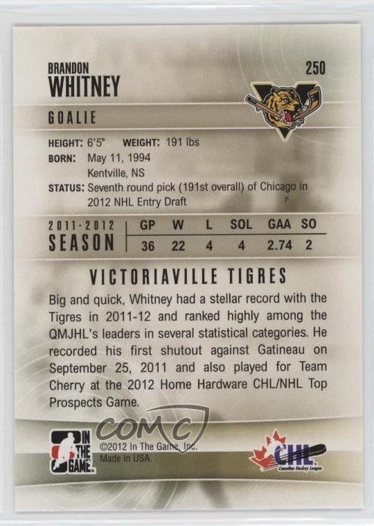 2011-12 ITG Heroes and Prospects Brandon Whitney #250 - Image 2 of 2