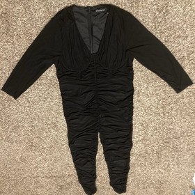 *NWT* PrettyLittleThing PLT Black Ruched Mesh Baddie Jumpsuit, Sz 22, Underwire