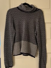 Anthropologie Moth Women's Large Wool Blend Knit Sweater With Mixed Blue Pattern