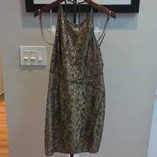 New BCBG BCBGMAXAZRIA Tenya Racerback Gold Lace Mini Dress Size 4
