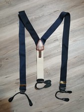 Trafalgar Suspenders Leather Ends Y-Back Stretch Gold-Tone Navy White