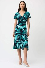 Joseph Ribkoff Midnight Blue/Multi Abstract Midi Flared Dress 261063