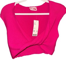 Urban Outfitters Women's Large Pink/Rose Trendy Ribbed Crossed Crop-Top New
