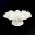 VTG Fenton Silver Crest White Milk Glass Footed Bowl Candy Dish Compote Ruffled