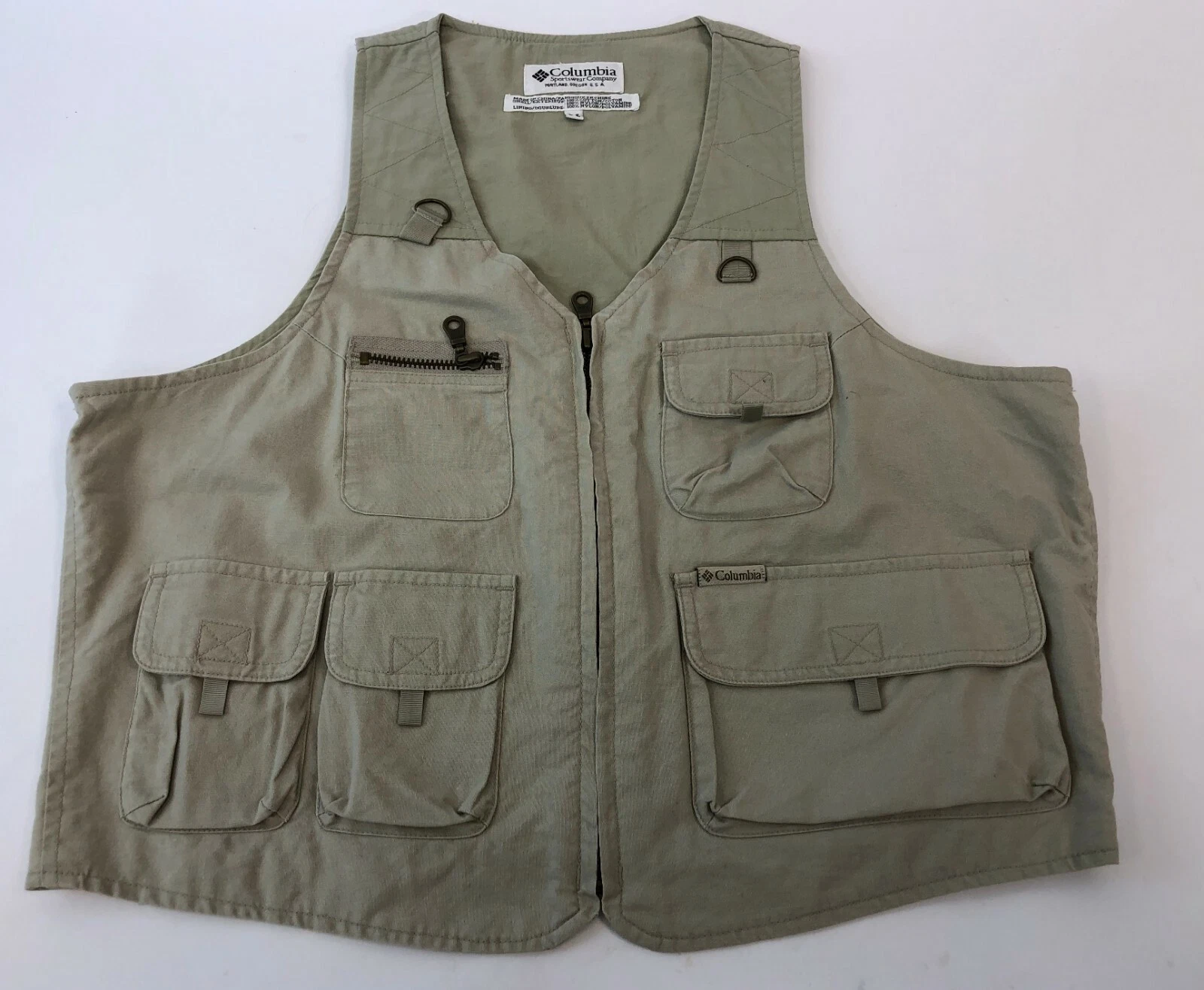 Mens Columbia Cotton Beige Zip Front Light Outdoors Hunting Fly Fishing Vest M