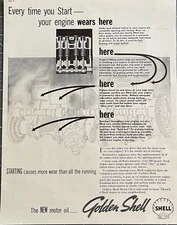1937 Shell Motor Oil Print Ad Starting Causes Wear Automobile Vintage Ephemera