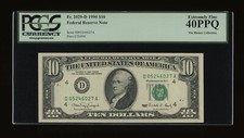 DBR 1990 $10 FRN Cleveland Fr. 2029-D PCGS XF-40 PPQ Serial D05246027A