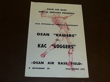 1958 KOREAN AREA COMMAND  OSAN AIR BASE  FOOTBALL PROGRAM  PLAYED KOREA