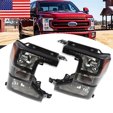 For 2020-2022 Ford F250 F350  SuperDuty Halogen Black Headlights Left+Right Side