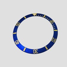 18k yellow Gold Blue Rolex Submariner Watch Bezel Insert Part 16618 16803 16808