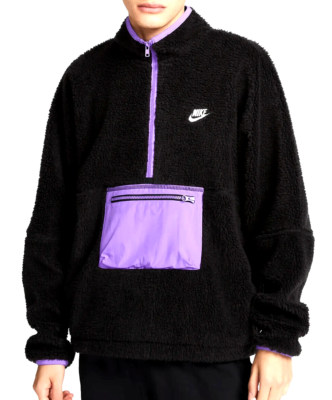 Nike DQ4880-010 Club Fleece Anorak 1/2 Zip Pullover Jacket Black