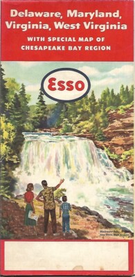 1955 ESSO Road Map DELAWARE MARYLAND WEST VIRGINIA Norfolk Baltimore Washington