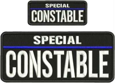 SPECIAL CONSTABLE EMBROIDERY PATCH 4X10 AND 2X5 HOOK ON BACK WHITE ON BLACK