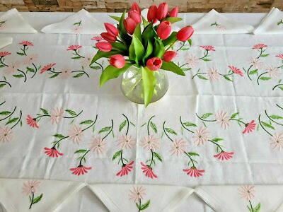 Tischdecke x12 aus reinem Leinen mit Stickerei Vollstich 50% Handarbeit und 50% Maschine