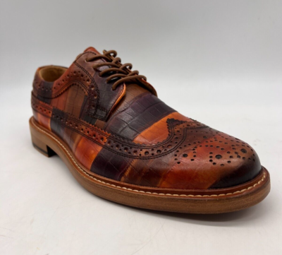 Men\'s Brown and Blue Brogue Shoes by Marc Nolan. Leather and denim. Size 10 Belmont Denim Wingtip Combat Boots main image 4