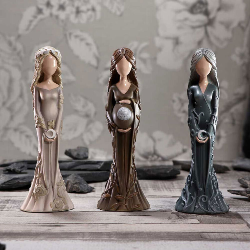 Triple Goddess Statues for Altar Moon Mother Nature Statue Resin Wiccan Figurine