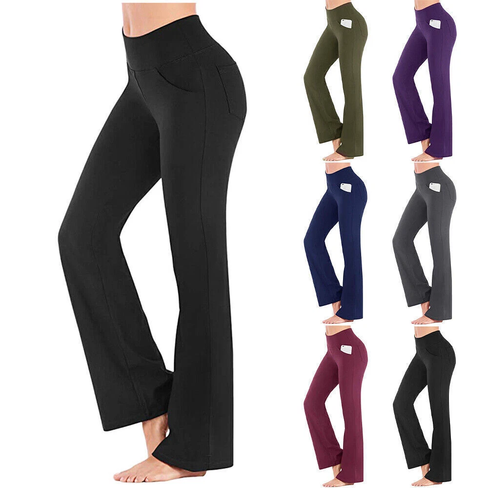 Womans Plus Size High Waist Yoga Pants Bootcut Leggings Wide Leg