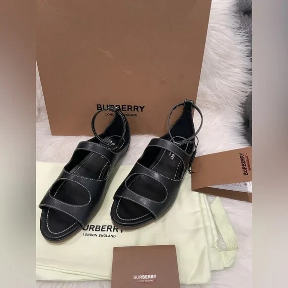 BURBERRY Women Black Kiersten Sandals Size 37 | eBay