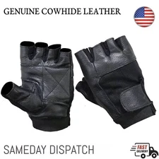 Men's Cowhide Leather Fingerless Driving Motorcycle Biker Driving Gloves Black
