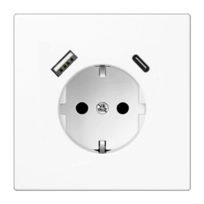 Steckdose mit USB-A & USB-C max. 3.400 mA Vollplatte, Reinweiß glänzend, Weiß