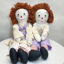 VTG OOAK Raggedy Ann & Andy Dolls 24"L Handmade Embroidered Matching I Love You
