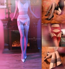 Ultra-thin Silky Sheer Toe Pantyhose Stockings Attached Lace Garter Belt Bridal 