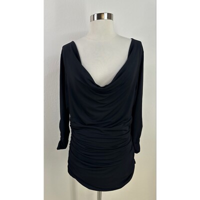 Boston Proper Rushed Sides 3/4 Sleeve Jersey Drop Neck Women s Top L
