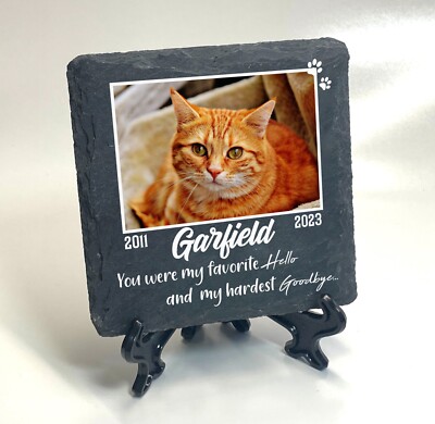 Personalised Pet Memorial Cat Grave marker Keepsake Slate Dog Tombstone 4''x4''