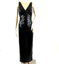 Papell Boutique Evening Women's Black Full Sequin Sleeveless Fitted Gown Sz 4