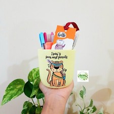 Custom Hand-Painted Pen Holder with Tiger Artwork and Inspirational Wording