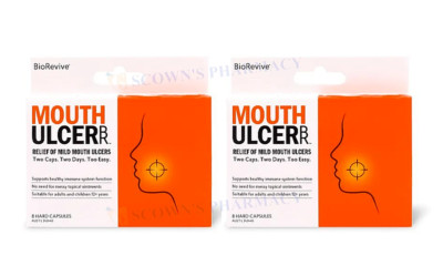 2x BioRevive Mouth Ulcer Relief Immune System Support Fast Acting 8 Capsules =16