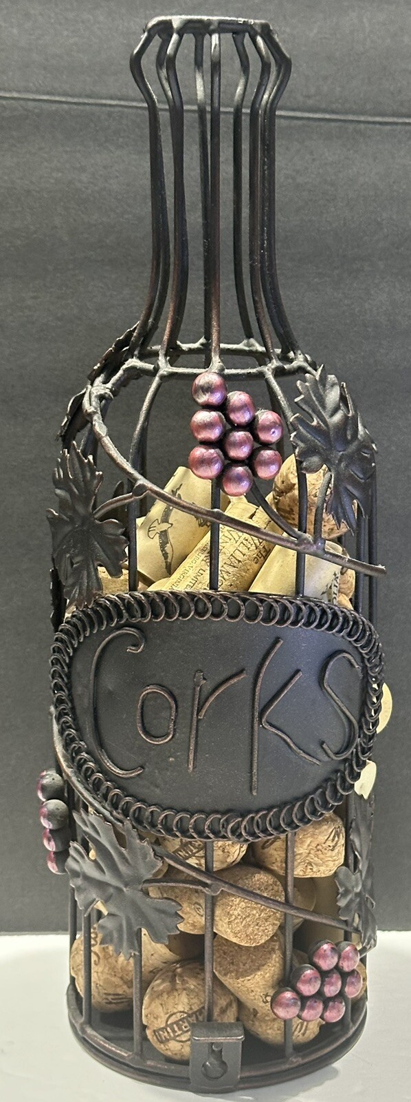 Wine Bottle Shaped Wire Cage Bar Decor 13” Cork Holder - Barware Man Cave - EUC