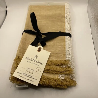 HEARTH & HAND WITH MAGNOLIA NEW 4pk Cross Dyed Napkins Golden Yellow Hearth & Hand Magnolia Linen Cotton