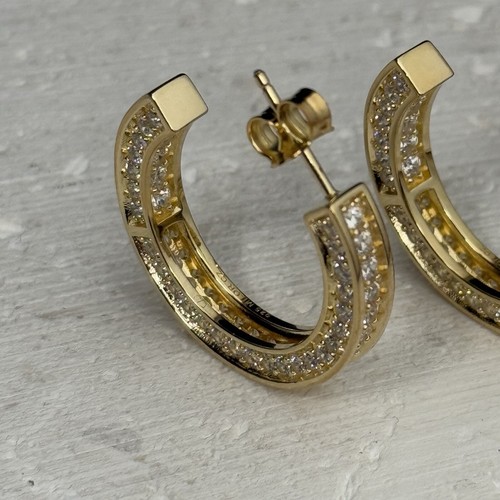 Milor Gold over Sterling Silver Hoop Earrings CZ 26mm - Picture 4 of 8
