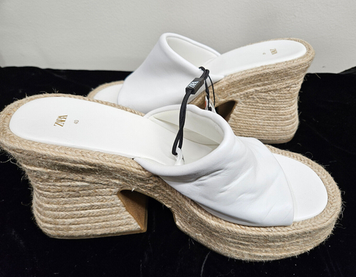NWT Zara White Leather Chunky Platform Sandals Sz 9/EU 40 - Picture 6 of 6