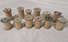 Vintage Variety of 12 Wooden Thread Spools Empty